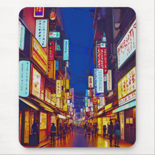 Japanse stadsstraat 's nachts muismat