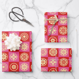 Japanse sterren en bloemen patroon inpakpapier vel