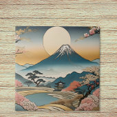 Japanse stijl berg Sakura pagode en zon Tegeltje