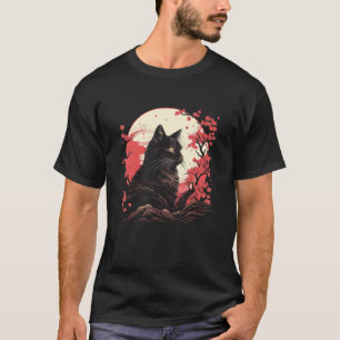Japanse Stijl Kat Illustratie met Kersenbloesem T-shirt