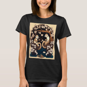 Japanse stijl Otter Yin Yang Otter Cherry Bl T-shirt