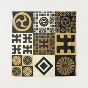 Japanse stijl, zwart goud naadloze patronen. wandkleed