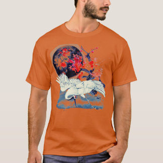 Japanse Sumi E Moonlight Crane T-shirt