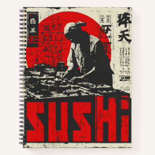 Japanse Sushi Chef met rode zon voedsel Notitieboek