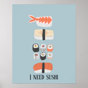 Japanse Sushi Nigiri Maki Roll Aangepaste Tekst Poster