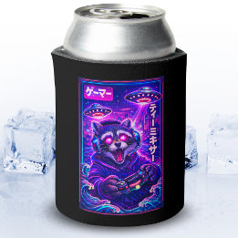 Japanse Synthwave Sci-Fi UFO Wasbeer Coole Gamer Blikjeskoeler