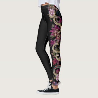 Japanse Tatoeage Stijl Bloemrijke Slangen Leggings