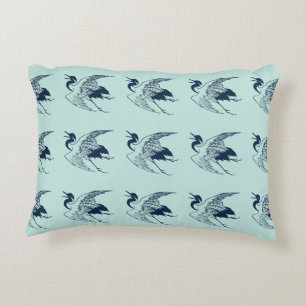 Japanse tekening van een kraan, blauw Decoratief Kussen