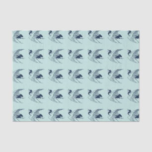 Japanse tekening van een kraan, blauw Tissuepapier