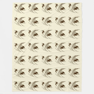  Japanse tekening van een kraan, bruin Fleece Deken