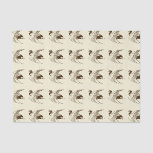  Japanse tekening van een kraan, bruin Tissuepapier (Voorkant)