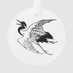 Japanse tekening van een kraan, zwart-wit Ornament