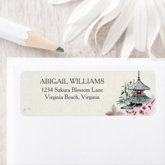 Japanse tempel, Bamboe, Cherry Blossom Adres Etiket (Insitu)