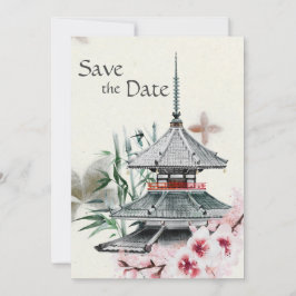 Japanse tempel, Bamboe, Cherry Blossom Wedding Save The Date