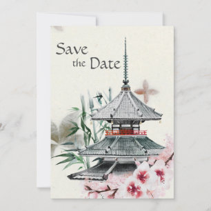 Japanse tempel, Bamboe, Cherry Blossom Wedding Save The Date