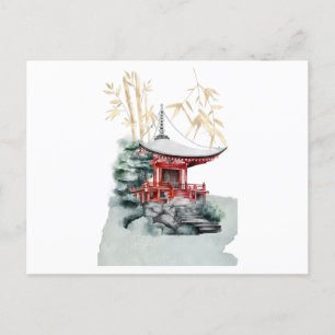Japanse tempel en bamboegoud briefkaart