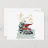 Japanse tempel en bamboegoud briefkaart (Voorkant / Achterkant)