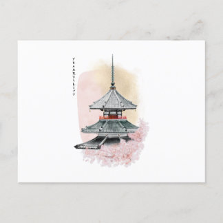 Japanse tempel en kersen. kalmte briefkaart