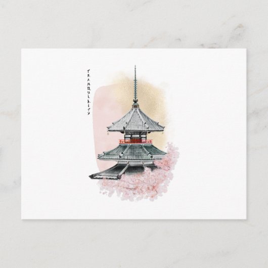 Japanse tempel en kersen. kalmte briefkaart (Voorkant)