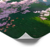 Japanse tempel in een Sakura-veld Poster (Hoek)