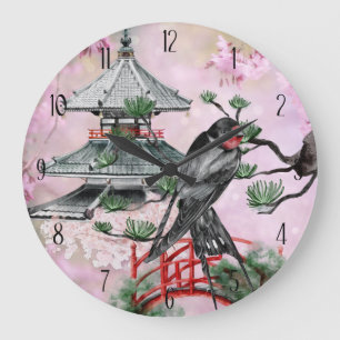Japanse tempel, Swallow en Cherry Blossom Japan Grote Klok