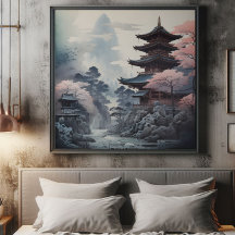 Japanse Tempel Traditionele Schilderij