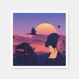 Japanse thema Geisha-boom en stijgende zon Servetten