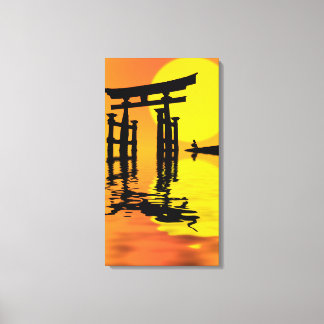 Japanse Torii (poort) zonsondergang tekening Canvas Afdruk