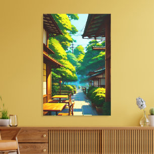 Japanse Tuin Buiten Café Canvas Afdruk