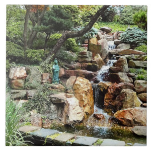 Japanse tuin in het najaar tegeltje