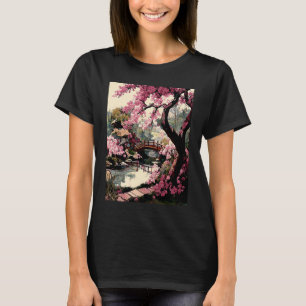 Japanse tuin Kersenbloesembrug schilderstijl T-shirt