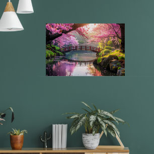 Japanse tuin, kersenbloesemseizoen. poster