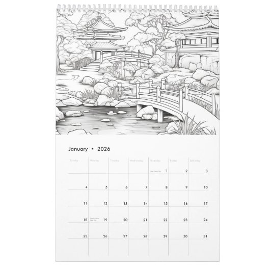 Japanse tuin kleur het zelf kalender (Jan 2026)