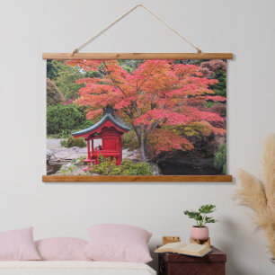 Japanse Tuin Kleurrijke Herfstbladeren Hangend Wandkleed