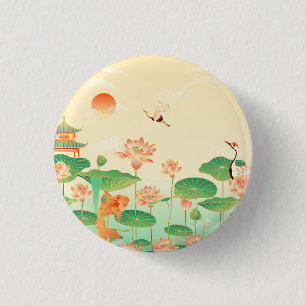 Japanse Tuin Koi Vijver en Waterlelies Kunst Ronde Button 3,2 Cm