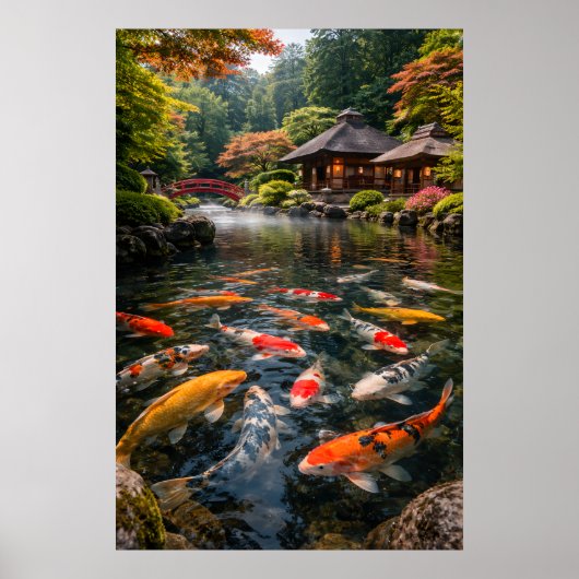 Japanse Tuin & Koi Vijver - Fotografisch Beeld Poster (Voorkant)