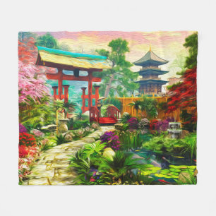 Japanse tuin Pagoda Sakura en waterval Fleece Deken