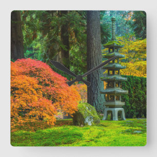 Japanse tuinen in de herfst in Portland, Oregon Vierkante Klok