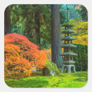 Japanse tuinen in de herfst in Portland, Oregon Vierkante Sticker