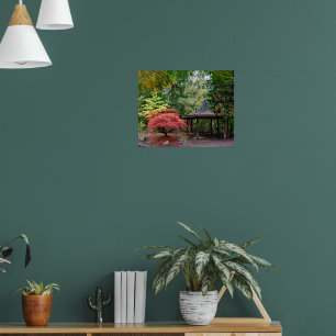 Japanse Tuinpaviljoen en Herfstbladeren Poster