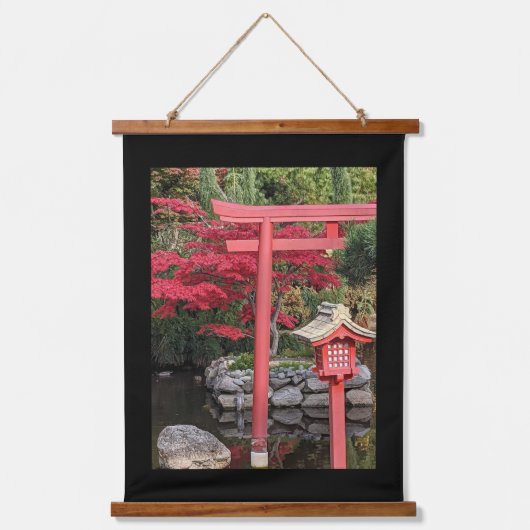 Japanse Tuinstructuren met Zwarte Rand Hangend Wandkleed (Voorkant)
