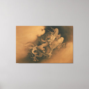 Japanse twee draken in wolken canvas afdruk
