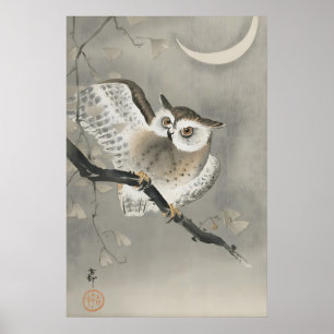 Japanse Uil Kunstprint Vintage Zen Vogel Poster
