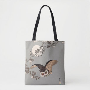 Japanse Uil Nacht Maan Houtsnede Vliegende Nacht Tote Bag