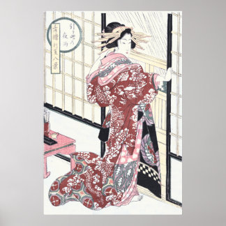 Japanse Ukiyo-e Courtesan met Hair Ornamenten Poster