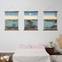 Japanse ukiyo e Triptych van Kanazawa in Moonlight
