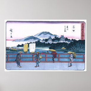 Japanse Ukiyo-e van de brug van Yoshida door Hiros Poster