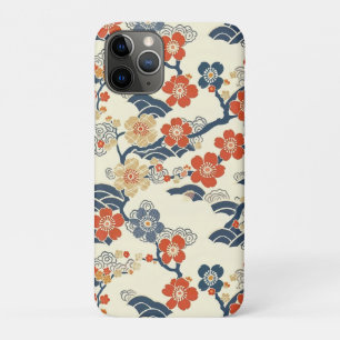Japanse Ume-kersenbloesems Navy Wave Crème iPhone 11 Pro Hoesje