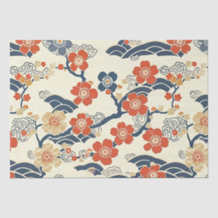 Japanse Ume-kersenbloesems Navy Wave Crème Tissuepapier