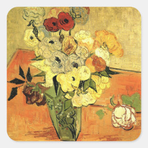 Japanse Vaas, Rozen, Anemonen door Vincent van Gog Vierkante Sticker